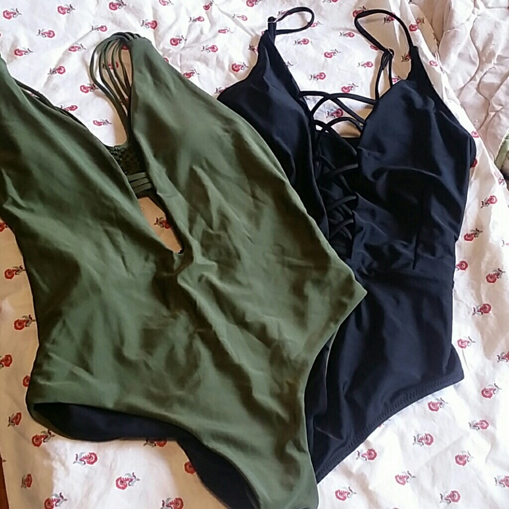 2 for 1!! Olive & Black One Piece Swimsuits